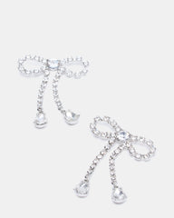 RHINESTONE BOW EARRINGS SILVER