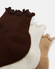 CHEER 3 PACK LETTUCE EDGE SOCKS BROWN